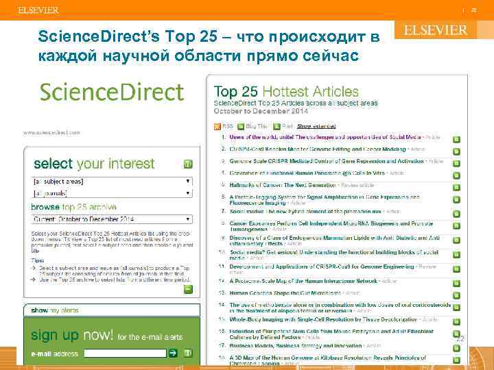| 22 Science. Direct’s Top 25 – что происходит в каждой научной области прямо