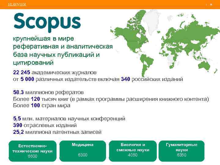 | 28 крупнейшая в мире реферативная и аналитическая база научных публикаций и цитирований 22