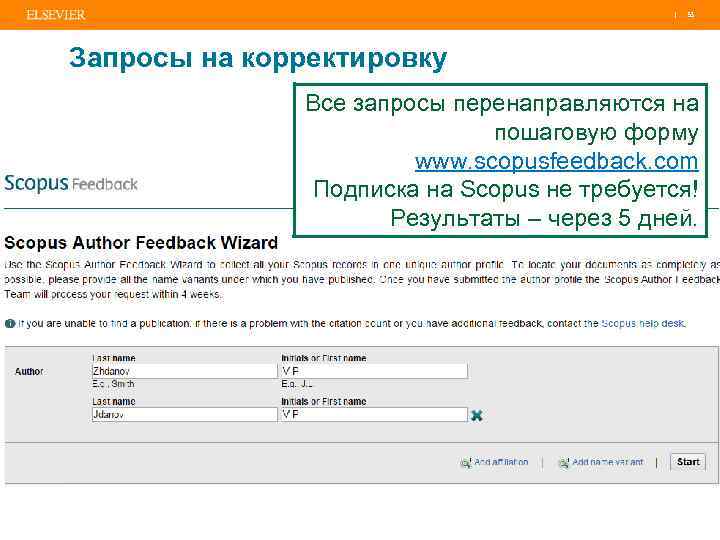 | 53 Запросы на корректировку Все запросы перенаправляются на пошаговую форму www. scopusfeedback. com