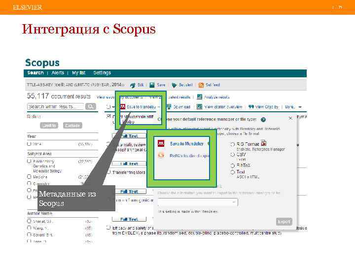 | 71 Интеграция с Scopus Метаданные из Scopus 