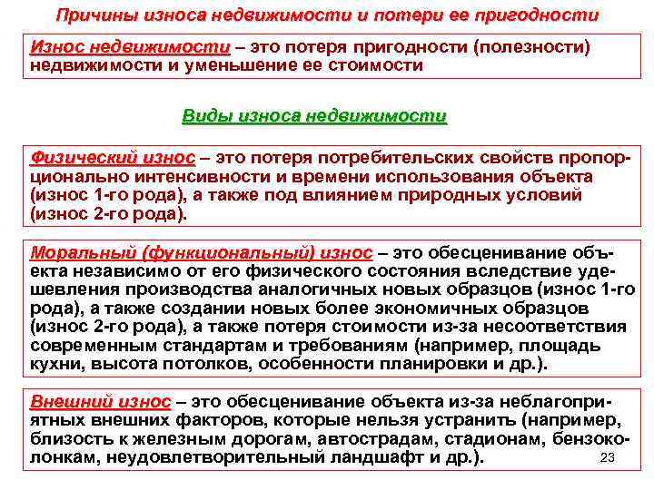 Причины износа недвижимости и потери ее пригодности Износ недвижимости – это потеря пригодности (полезности)