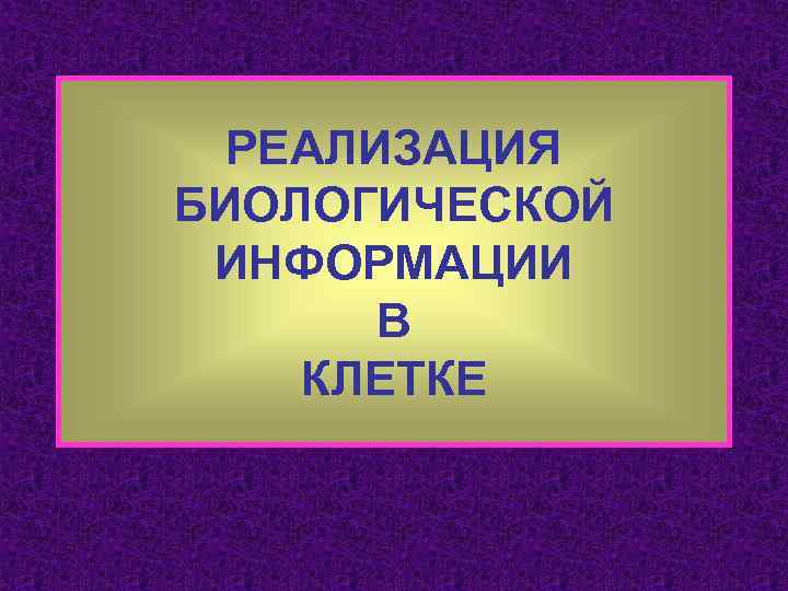 РЕАЛИЗАЦИЯ БИОЛОГИЧЕСКОЙ ИНФОРМАЦИИ В КЛЕТКЕ 
