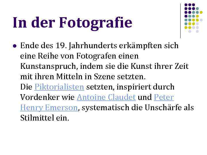 In der Fotografie l Ende des 19. Jahrhunderts erkämpften sich eine Reihe von Fotografen