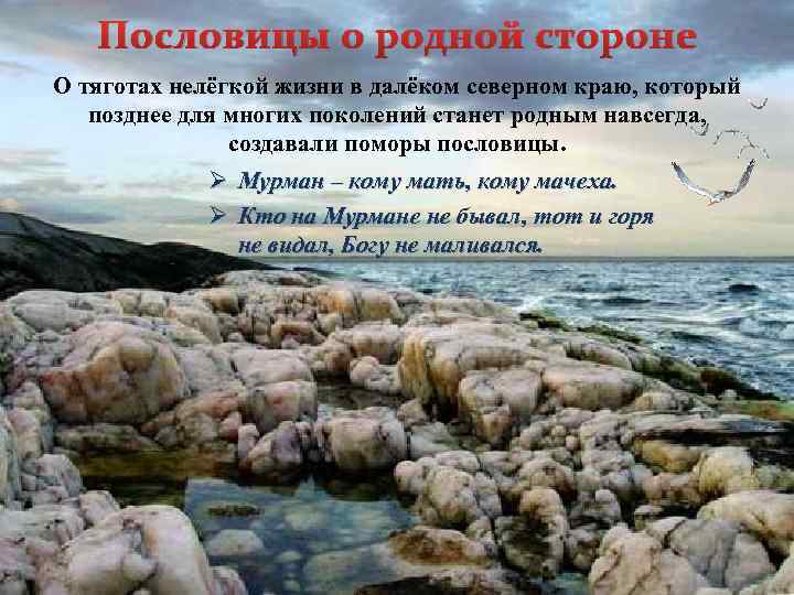 Пословицы о родной стороне О тяготах нелёгкой жизни в далёком северном краю, который позднее