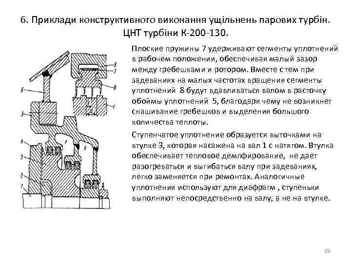 6. Приклади конструктивного виконання ущільнень парових турбін. ЦНТ турбіни К-200 -130. • • Плоские