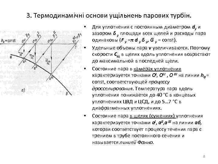 3. Термодинамічні основи ущільнень парових турбін. • • Для уплотнения с постоянным диаметром dу