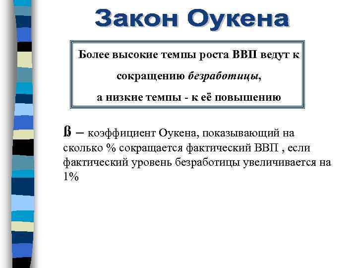 Более высокие темпы роста ВВП ведут к сокращению безработицы, а низкие темпы к её