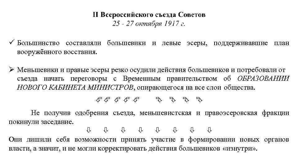  Большинство составляли большевики и левые эсеры, поддерживавшие план вооружённого восстания. Меньшевики и правые