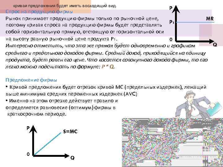 кривая предложения будет иметь восходящий вид. P Спрос на продукцию фирмы Рынок принимает продукцию