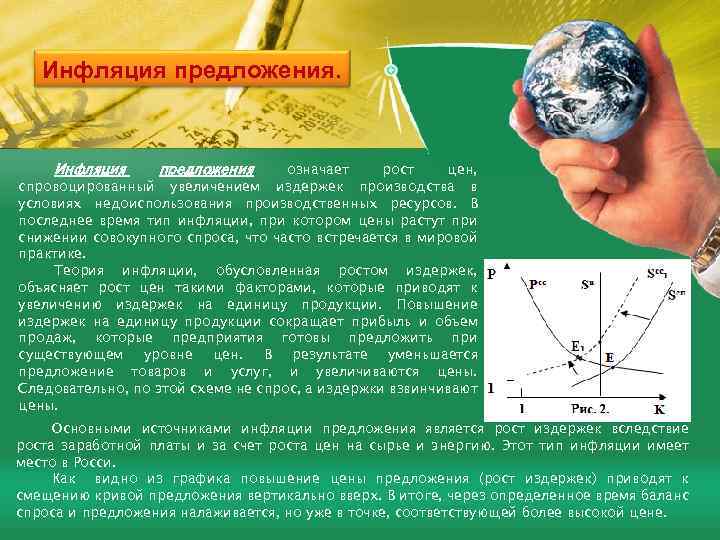 Инфляция предложения. Инфляция предложения означает рост цен, спровоцированный увеличением издержек производства в условиях недоиспользования