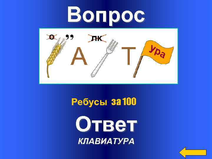 Вопрос Ребусы за 100 Ответ КЛАВИАТУРА 