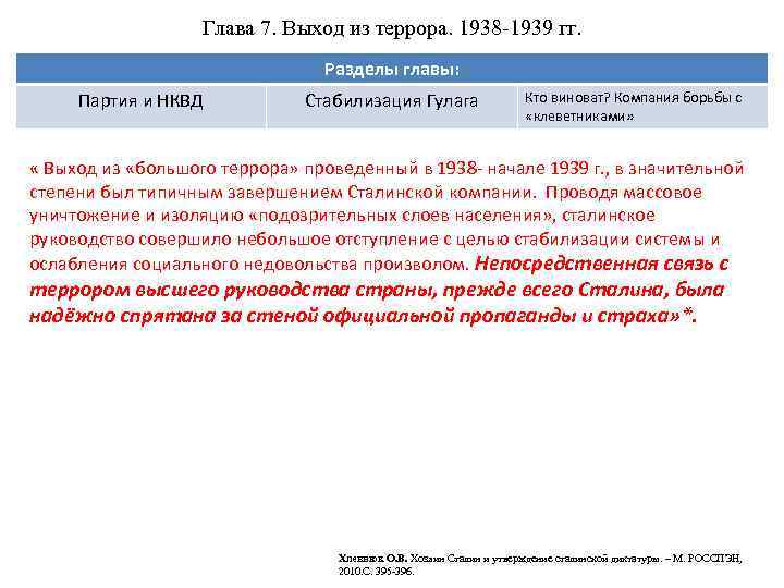 Глава 7. Выход из террора. 1938 -1939 гг. Разделы главы: Партия и НКВД Стабилизация