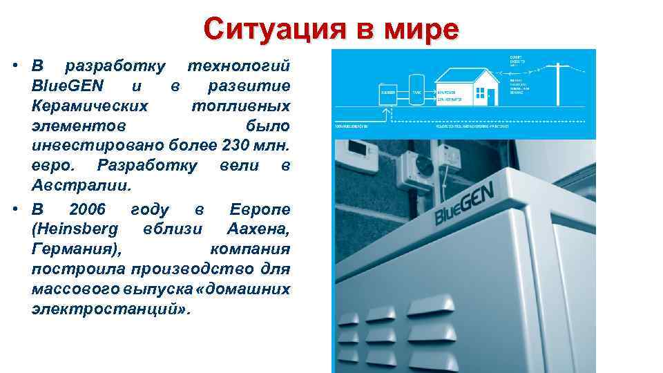 Ситуация в мире • В разработку технологий Blue. GEN и в развитие Керамических топливных