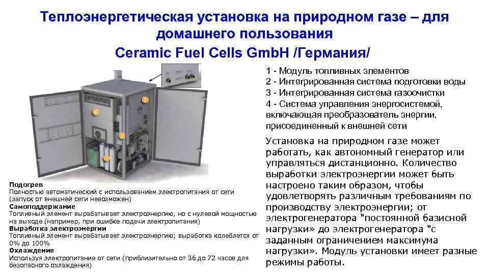 Теплоэнергетическая установка на природном газе – для домашнего пользования Ceramic Fuel Cells Gmb. H