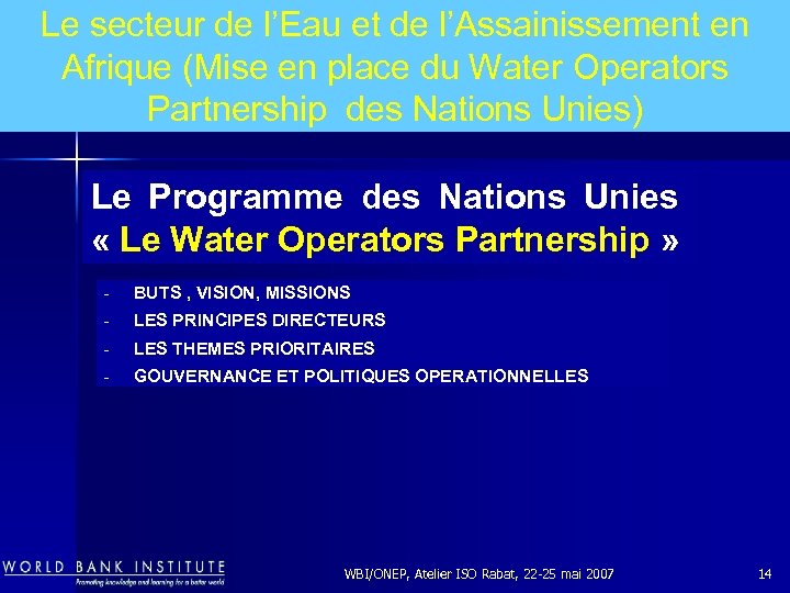 Le secteur de l’Eau et de l’Assainissement en Afrique (Mise en place du Water