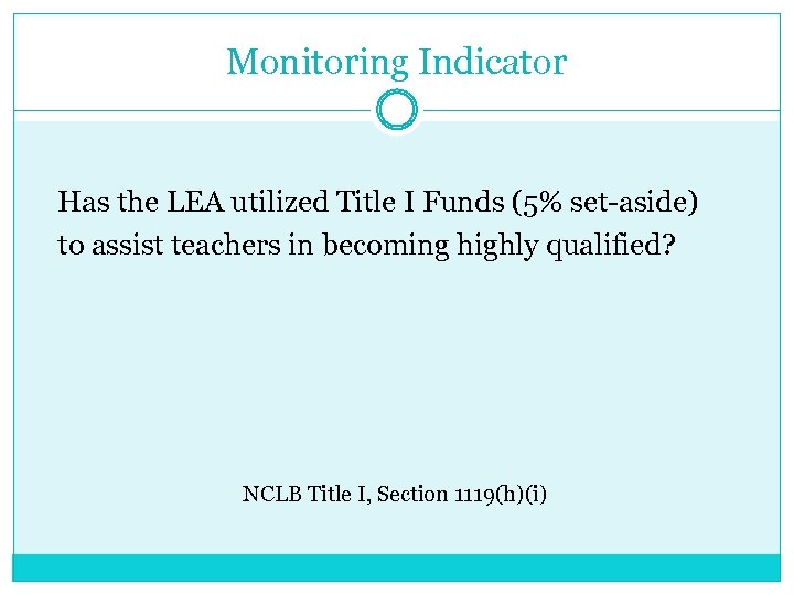 Monitoring Indicator Has the LEA utilized Title I Funds (5% set-aside) to assist teachers