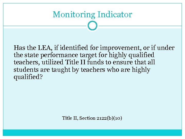 Monitoring Indicator Has the LEA, if identified for improvement, or if under the state