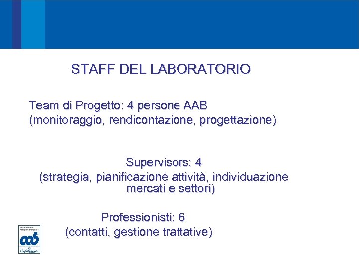 PROMOZIONE ORGOGLIO Guardiamo al mondo PASSIONE E SVILUPPO STAFF DEL LABORATORIO Team di Progetto: