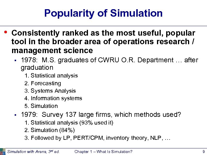 Popularity of Simulation • Consistently ranked as the most useful, popular tool in the