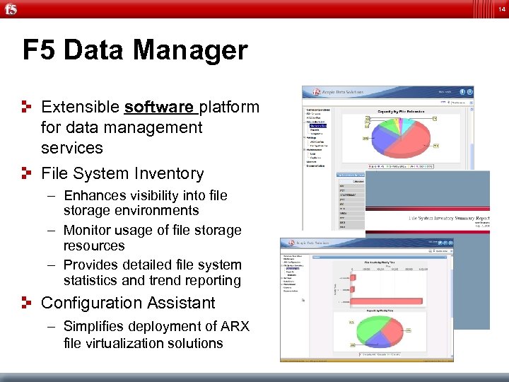 14 F 5 Data Manager Extensible software platform for data management services File System