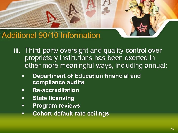 Additional 90/10 Information iii. Third-party oversight and quality control over proprietary institutions has been