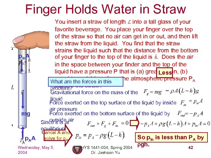 Finger Holds Water in Straw pin. A mg You insert a straw of length