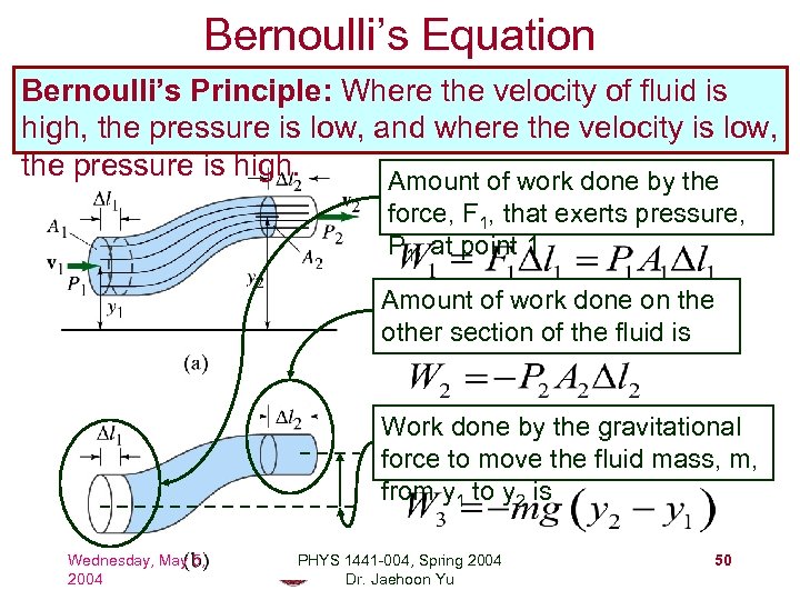 Bernoulli’s Equation Bernoulli’s Principle: Where the velocity of fluid is high, the pressure is