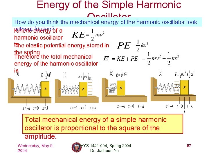 Energy of the Simple Harmonic Oscillator How do you think the mechanical energy of