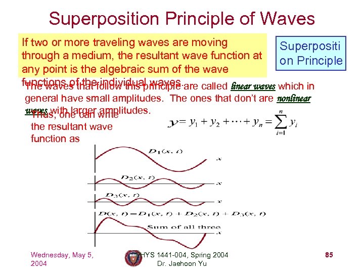 Superposition Principle of Waves If two or more traveling waves are moving Superpositi through