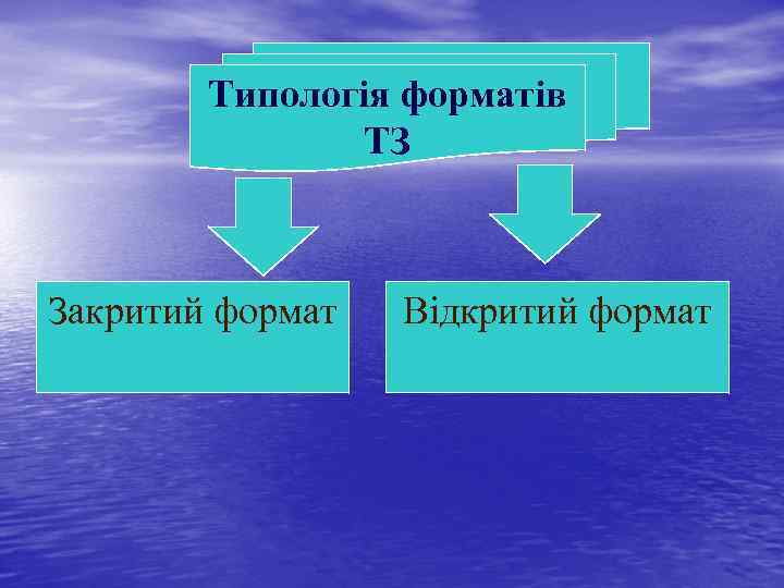 Типологія форматів ТЗ Закритий формат Відкритий формат 