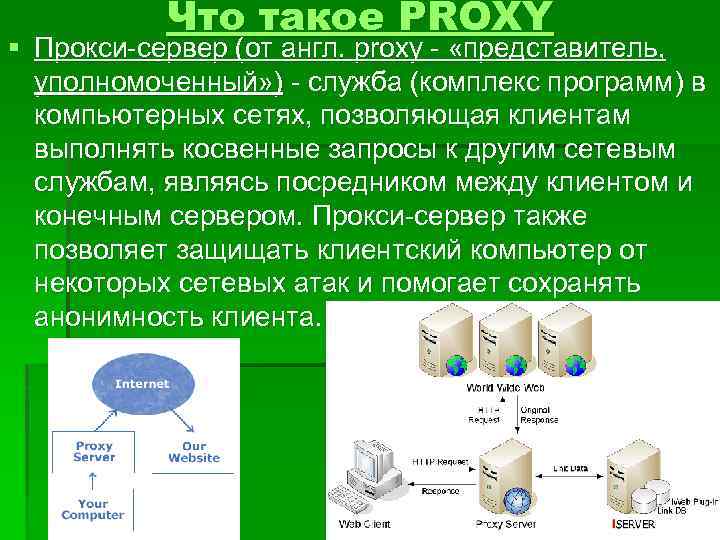 Что такое PROXY § Прокси-сервер (от англ. proxy - «представитель, уполномоченный» ) - служба