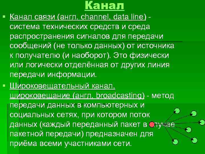 Канал § Канал связи (англ. channel, data line) - система технических средств и среда