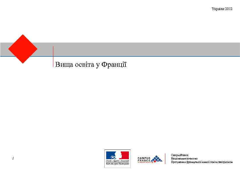 Україна 2012 Вища освіта у Франції 1 Campus. France Національне агенство Просування французької вищої