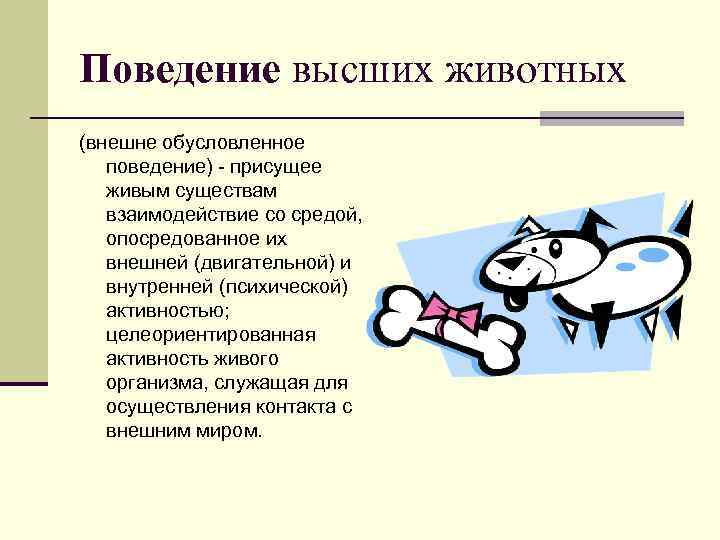 Поведение высших животных (внешне обусловленное поведение) присущее живым существам взаимодействие со средой, опосредованное их