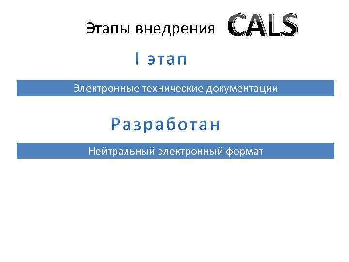 Этапы внедрения CALS Электронные технические документации Нейтральный электронный формат 