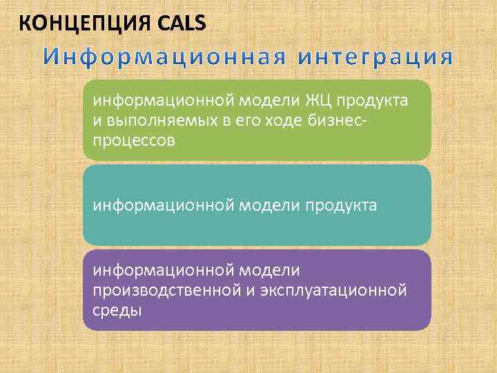КОНЦЕПЦИЯ CALS информационной модели ЖЦ продукта и выполняемых в его ходе бизнеспроцессов информационной модели