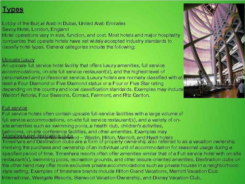 Types Lobby of the Burj al Arab in Dubai, United Arab Emirates Savoy Hotel,