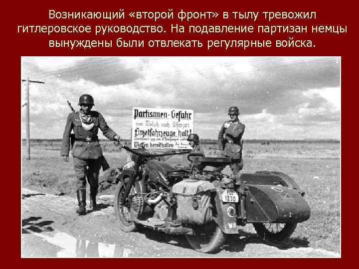 Возникающий «второй фронт» в тылу тревожил гитлеровское руководство. На подавление партизан немцы вынуждены были