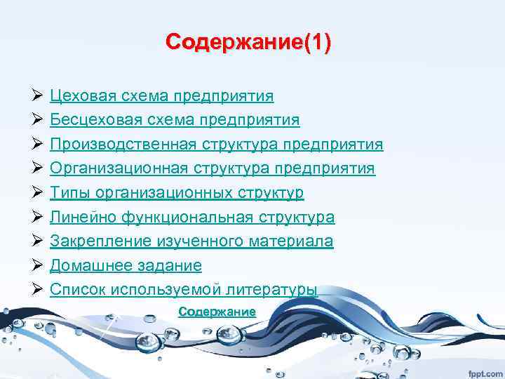 Содержание(1) Ø Ø Ø Ø Ø Цеховая схема предприятия Бесцеховая схема предприятия Производственная структура