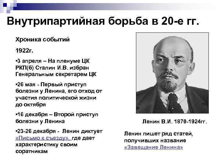 Внутрипартийная борьба в 20 -е гг. Хроника событий 1922 г. • 3 апреля –