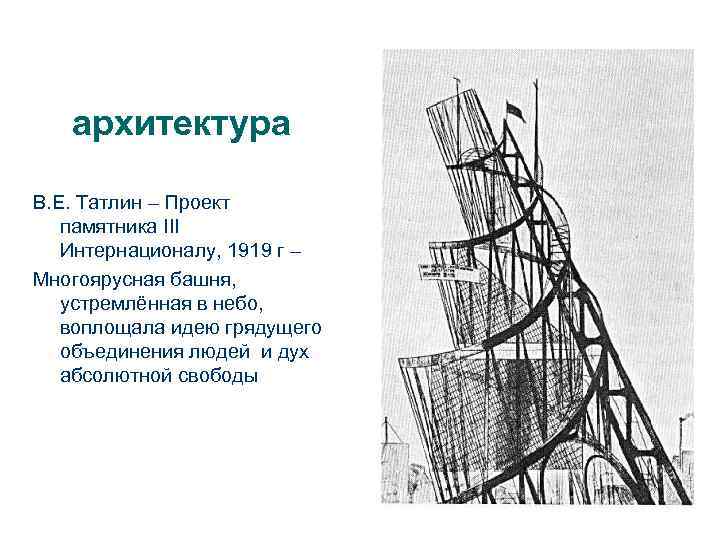 архитектура В. Е. Татлин – Проект памятника III Интернационалу, 1919 г – Многоярусная башня,