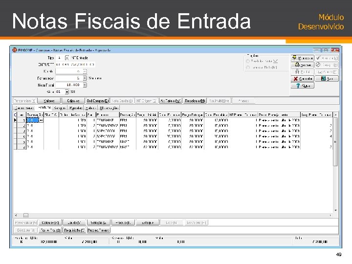 Notas Fiscais de Entrada Módulo Desenvolvido 49 