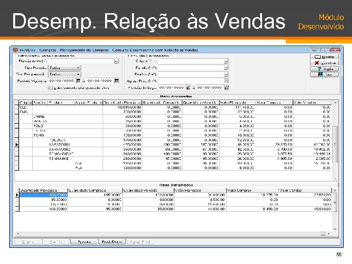 Desemp. Relação às Vendas Módulo Desenvolvido 55 