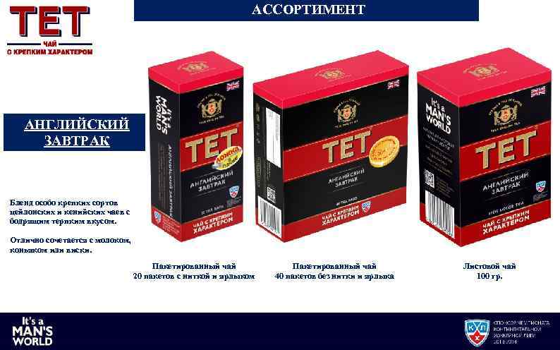 АССОРТИМЕНТ АНГЛИЙСКИЙ ЗАВТРАК Бленд особо крепких сортов цейлонских и кенийских чаев с бодрящим терпким