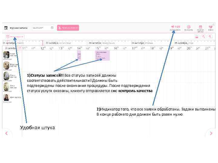 1)Статусы записей!! Все статусы записей должны соответствовать действительности!!Должны быть подтверждены после окончания процедуры. После