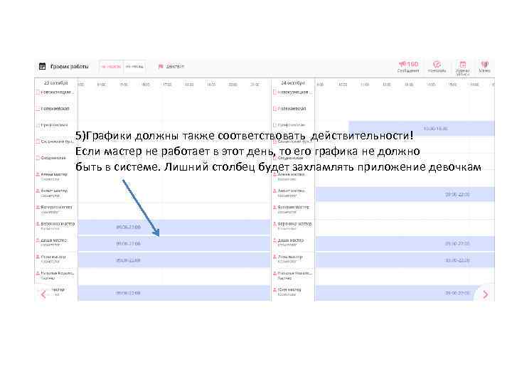 5)Графики должны также соответствовать действительности! Если мастер не работает в этот день, то его