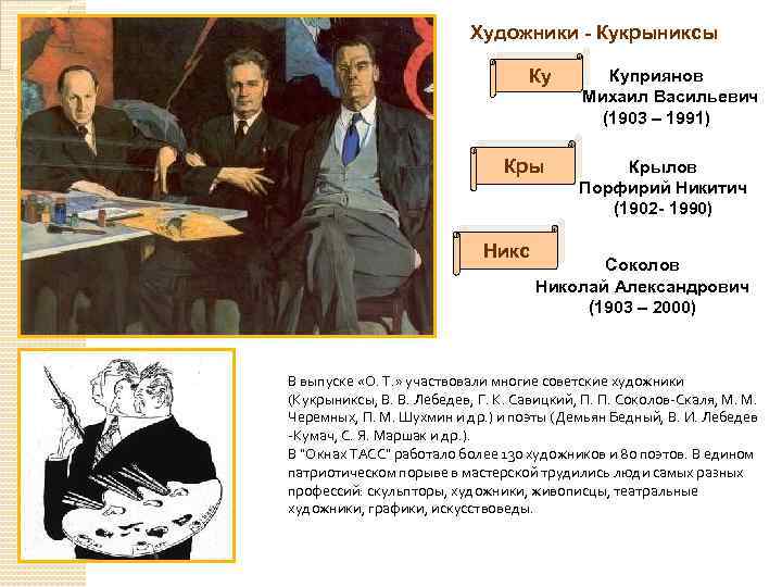 Художники - Кукрыниксы Ку Кры Никс Куприянов Михаил Васильевич (1903 – 1991) Крылов Порфирий