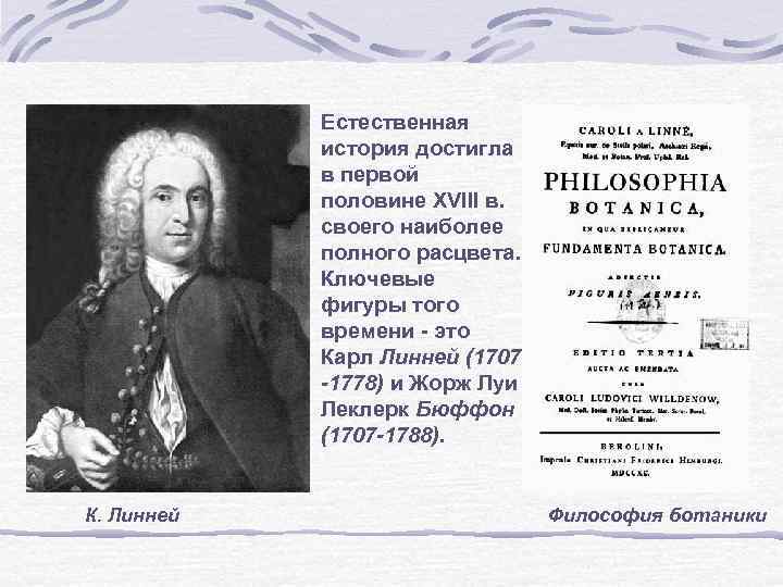 Естественная история достигла в первой половине XVIII в. своего наиболее полного расцвета. Ключевые фигуры