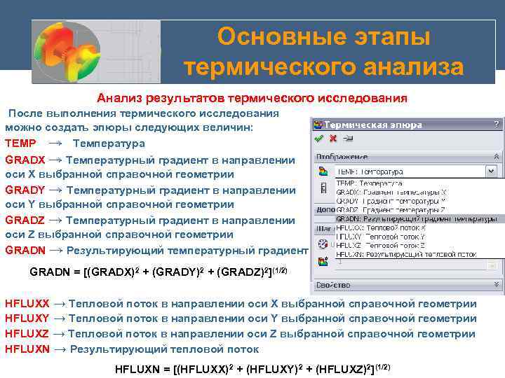 Основные этапы термического анализа Анализ результатов термического исследования После выполнения термического исследования можно создать