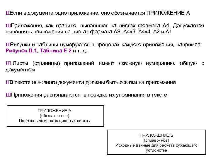 Ш Если в документе одно приложение, оно обозначается ПРИЛОЖЕНИЕ А ШПриложения, как правило, выполняют